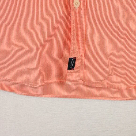 Abercrombie & Fitch Cotton Short Sleeve Seersucker Shirt Size L Salmon Orange - Picture 2 of 11